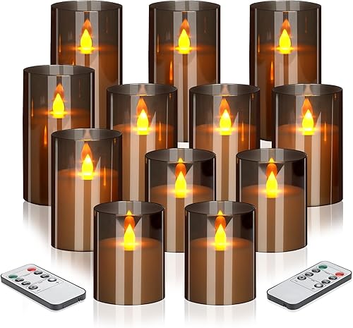 Miniatura 18 de Juego de 3 velas LED sin llama con control remoto, funcionamiento a pilas, pilares acrílicos grises de 4, 5 y 6 pulgadas de alto x 3 pulgadas