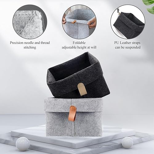 Miniatura 2 de Cesta de almacenamiento de fieltro, contenedores de almacenamiento plegables de gran capacidad con percha, contenedores de almacenamiento