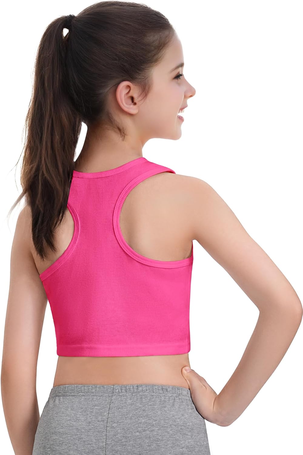 2 Pack Girls Tank Tops Cute Crop Tops for Teen Kids Ribbed Knit Athletic Dance Basic Top Size 5-14 Years - Image 4