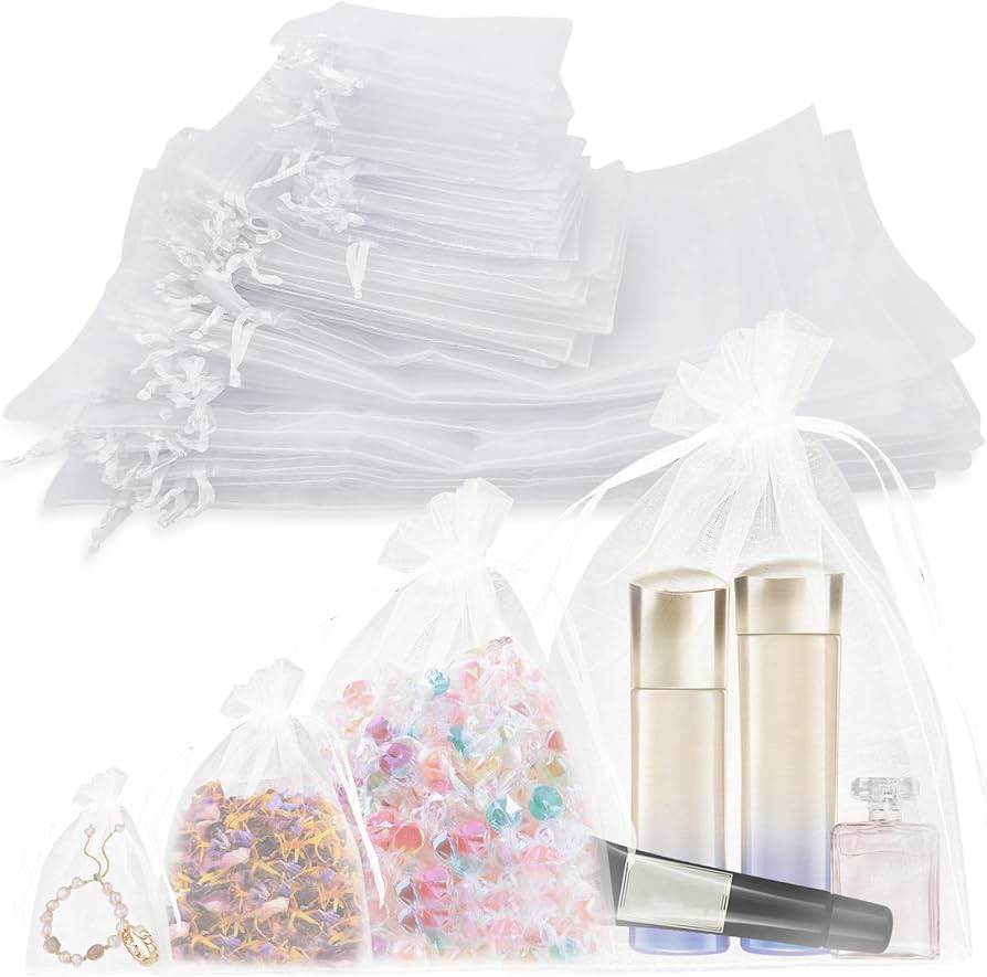 50 PCS Piccoli Sacchetti di Organza, 7 x 9cm Sacchetti Gioielli Organza Sacchetti Coulisse Organza per Natale Matrimonio Festa di Compleanno (10 Colori