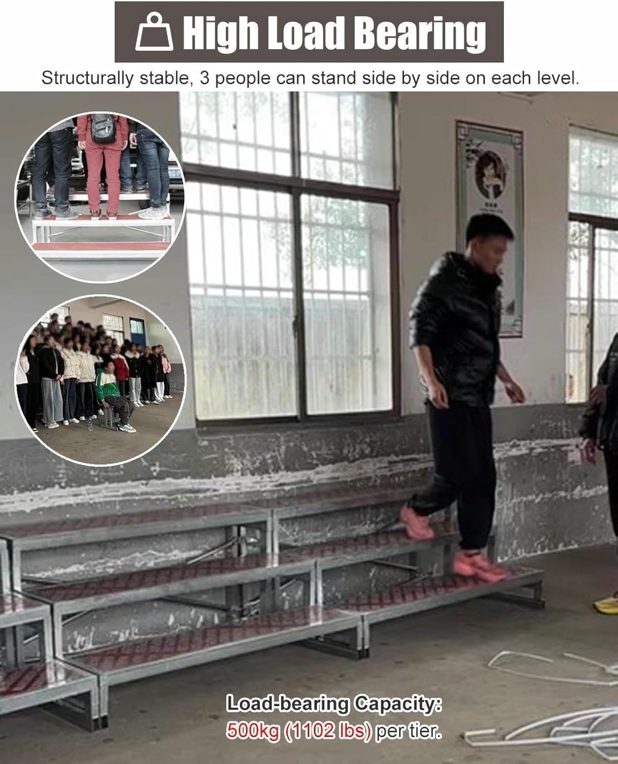 Easy-to-Assemble Stair Risers for Events, Movable Sturdy Choir Risers Step, Commercial Grade Choral Step Treads for Music Festivals Graduation Performances