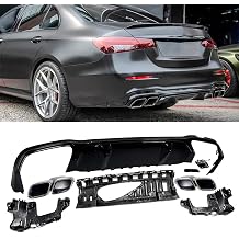 Rear Diffuser W/Exhaust Tip Fit for 2021-2023 Benz E-Class W213 | Gloss black rear diffuser,With silver exhaust tips set,High-grade ABS,AMG E63 look style,No cutting or modification needed