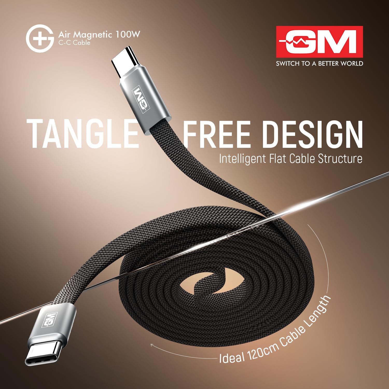 GM G+ Air Magnetic 100W Type-C-C Fast Charging Cable|Ultra-Slim 4.5mm Flat Design|Magnetic Auto-Wrap| 20,000 bend cycles tested|480Mbps Data Speed| Compatible with Laptop, Tablet & Smartphone |120cm — Amazon image 8