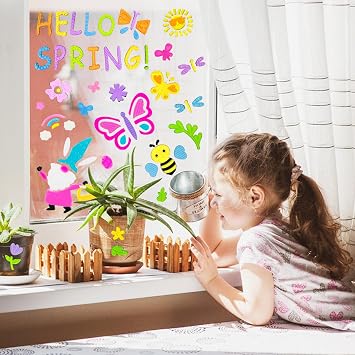 6 Pack Spring Window clings Reusable Window Cling for Glass Windows | Reusable window stickers for window clings with flowers butterfly bees birds & Hello Spring Design