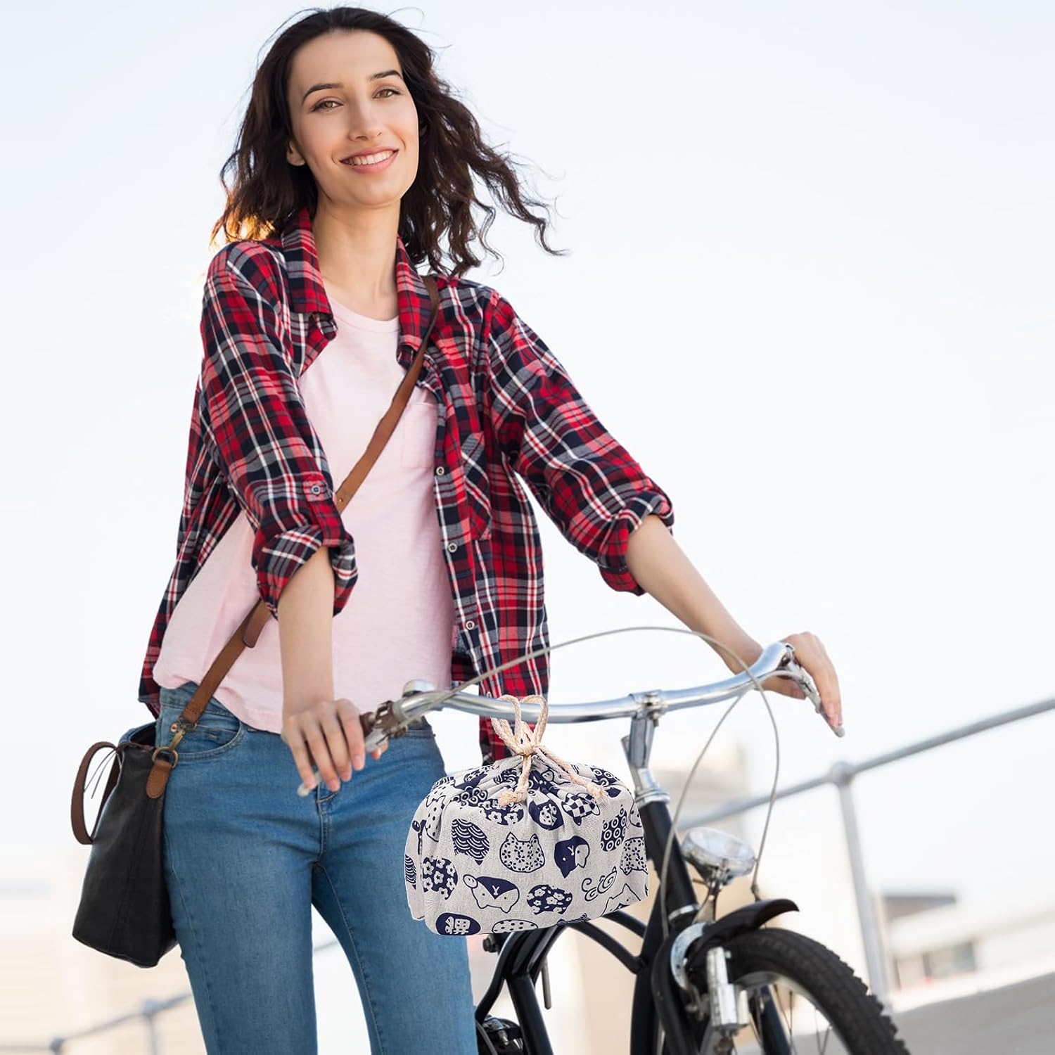 Youeon 4 Colors Japanese Cat Lunch Bags, Double Cotton Linen Lunch Tote Pouch with Drawstring Closure, Reusable Cute Storage Bags for Office, Picnic, School, Travel - Image 8