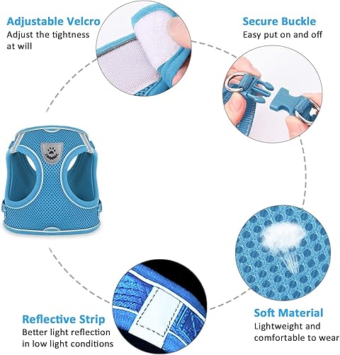 Miniatura 2 de Juego de arnés y correa para caminar, chaleco a prueba de escapes con malla suave, correa ajustable, tiras reflectantes para gatitos, gatos y