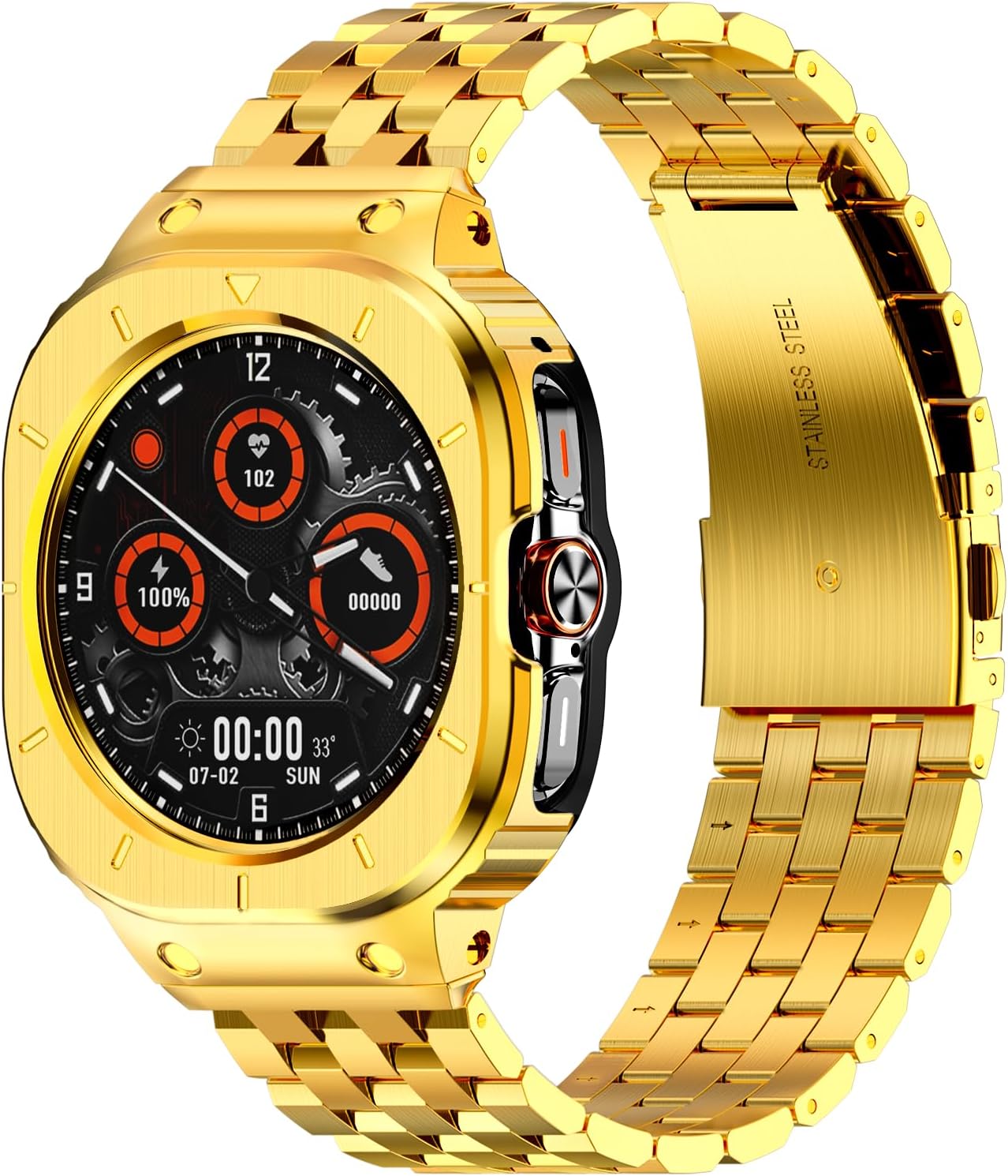 HASLFM Stainless Steel Case and Bands Compatible with Samsung Galaxy Watch Ultra 2/1 47mm (2025 2024), Rugged Metal Protective Cases Band for Galaxy Watch 7 8 Ultra for men (Gold)