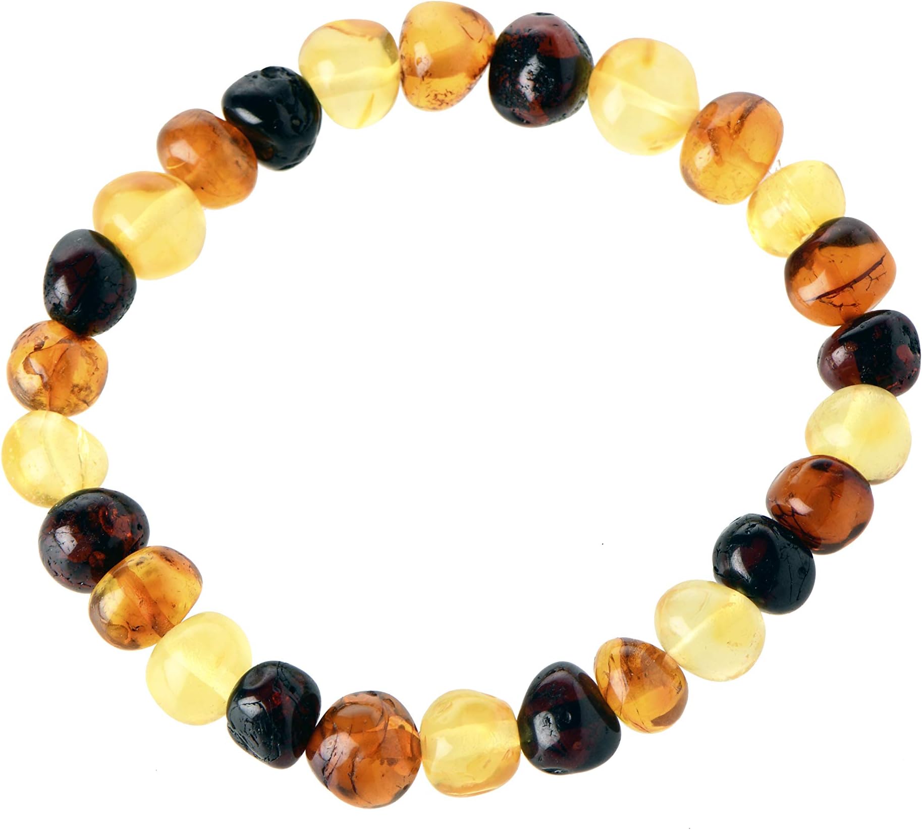 TheNaturalAmber Amber Bracelet โ Baltic Amber Baroque Beads 18cm, Polished Cherry Cognac Honey, Handmade Natural Amber Jewelry for Adults