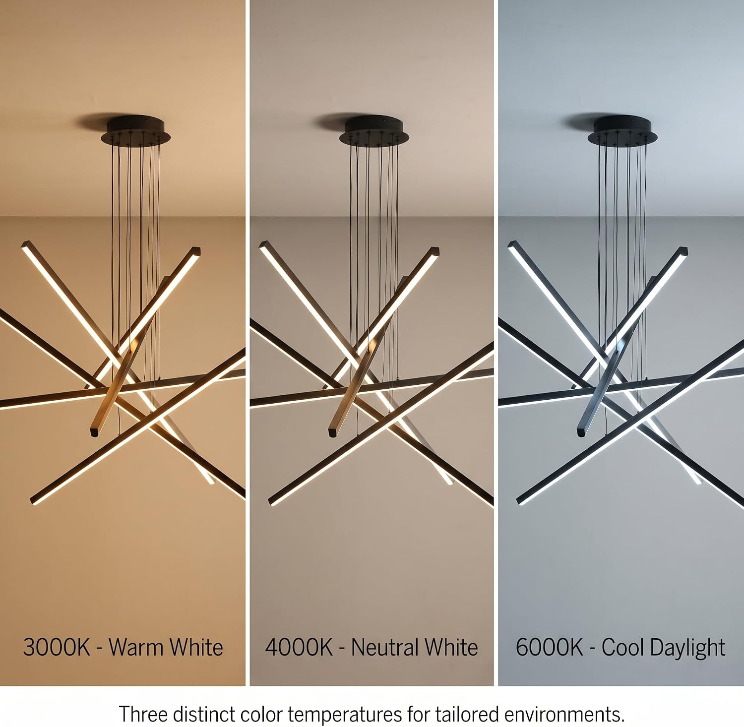 Modern Chandelier,6- Light Fixture Black Sputnik Linear Dimmable Dining Room Chandeliers 39.4in Hanging Lamp LED Dimmable Pendant Adjustable Lights Ceiling for Living Room Foyer Entryway Staircase