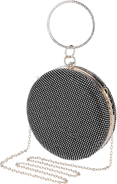 UBORSE Evening Clutch Bag for Women Rhinestone Wedding Party Bridal Handbag Ladies Vintage Beaded Round Shape Purse for Party, Weeding, Prom, Banquet, Cocktail