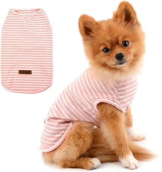 PAIDEFUL Breathable Striped Knit Dog T-Shirt for Small Dogs Pink S