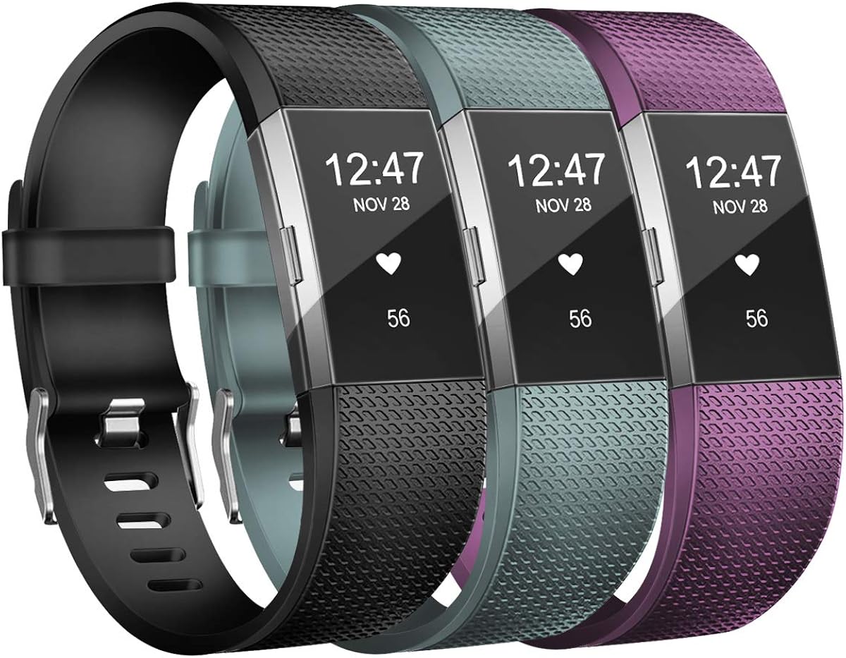 Wekin Replacement Bands Compatible with Fitbit Charge 2, Adjustable Silicone Sport Accessory Wristband Straps for Charge 2 HR Fitness Tracker Small Large Women Men