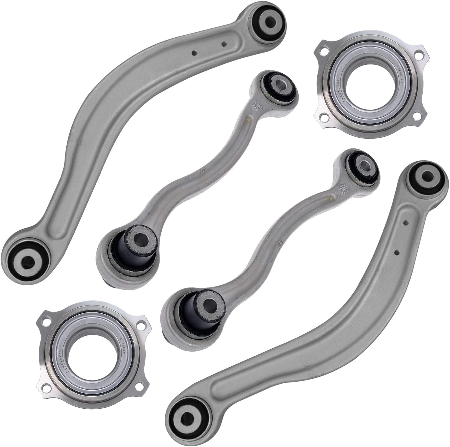 Detroit Axle - Rear 6pc Control Arms Kit for Mercedes-Benz C230 C250 C300 C350 E350 E550 E400 C63 Amg, 4 Upper and Lower Control Arms 2 Wheel Bearing Modules Replacement