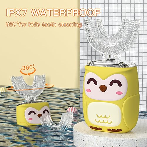 Miniatura 3 de Cepillo de dientes eléctrico en forma de U para niños, cepillo de dientes para niños pequeños con 2 cabezales de cepillo en forma de U, 2 reemplazos