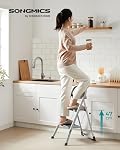 SONGMICS Step Ladder, 2-Step Ladder, Folding Ladder, Safety Lock, Space-Saving Storage, Holds up to 330 lb, Dove Gray UGSL012G01