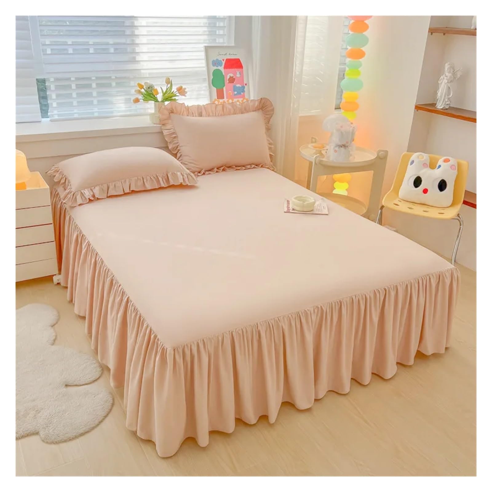 Elegant Princess BedSkirt Non-slip Mattress Cover Ruffled Lace Bedsheet Bed Cover Protector Home Bedspread Bed Skirt(Coffee,1 pc skirt 100x200cm)