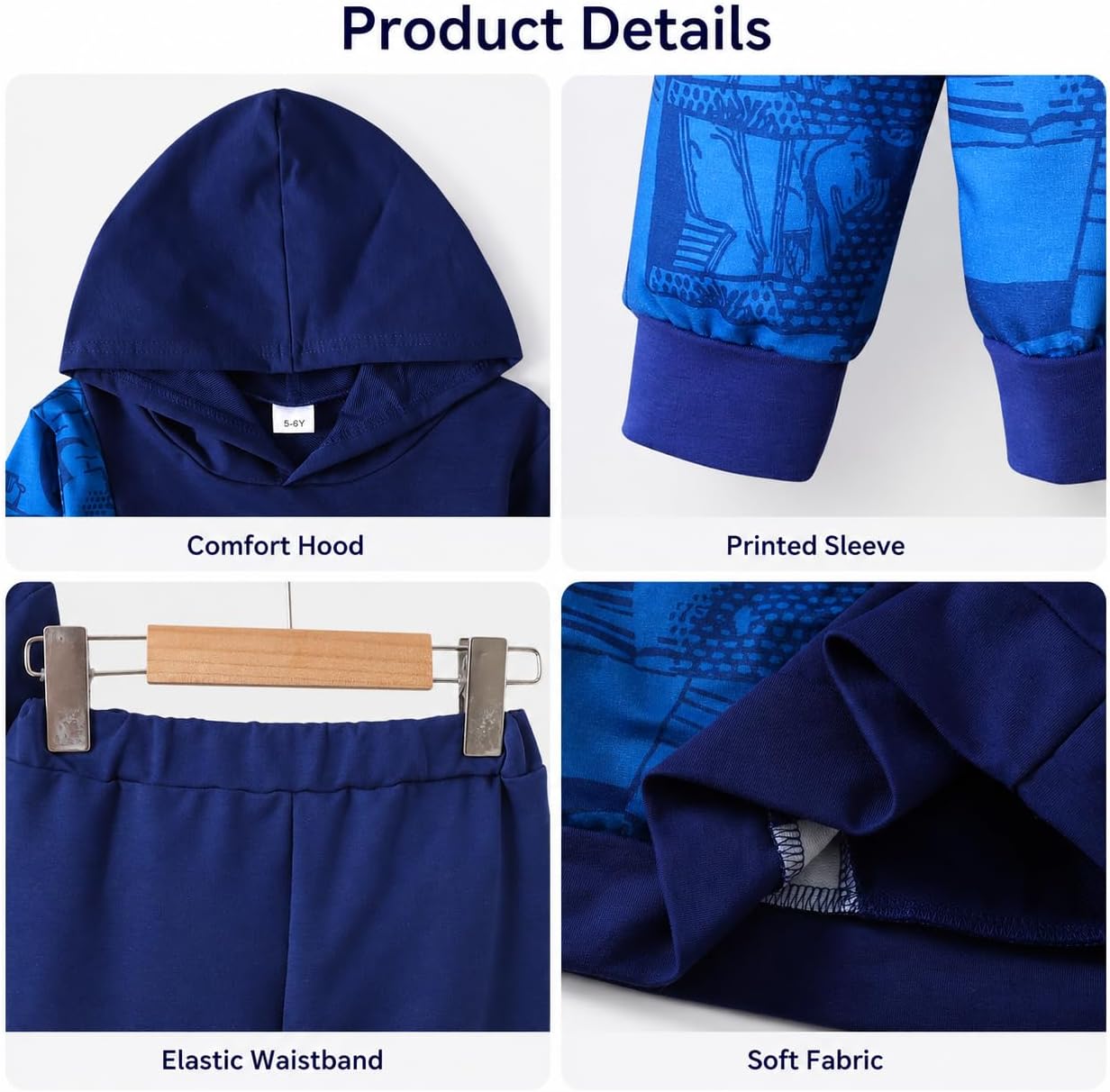 OLMRJKD Boys Clothes Long Sleeve Colorblock Hoodie Sweatshirt & Pant 2PCS Fall Outfits Size 5-12 Years