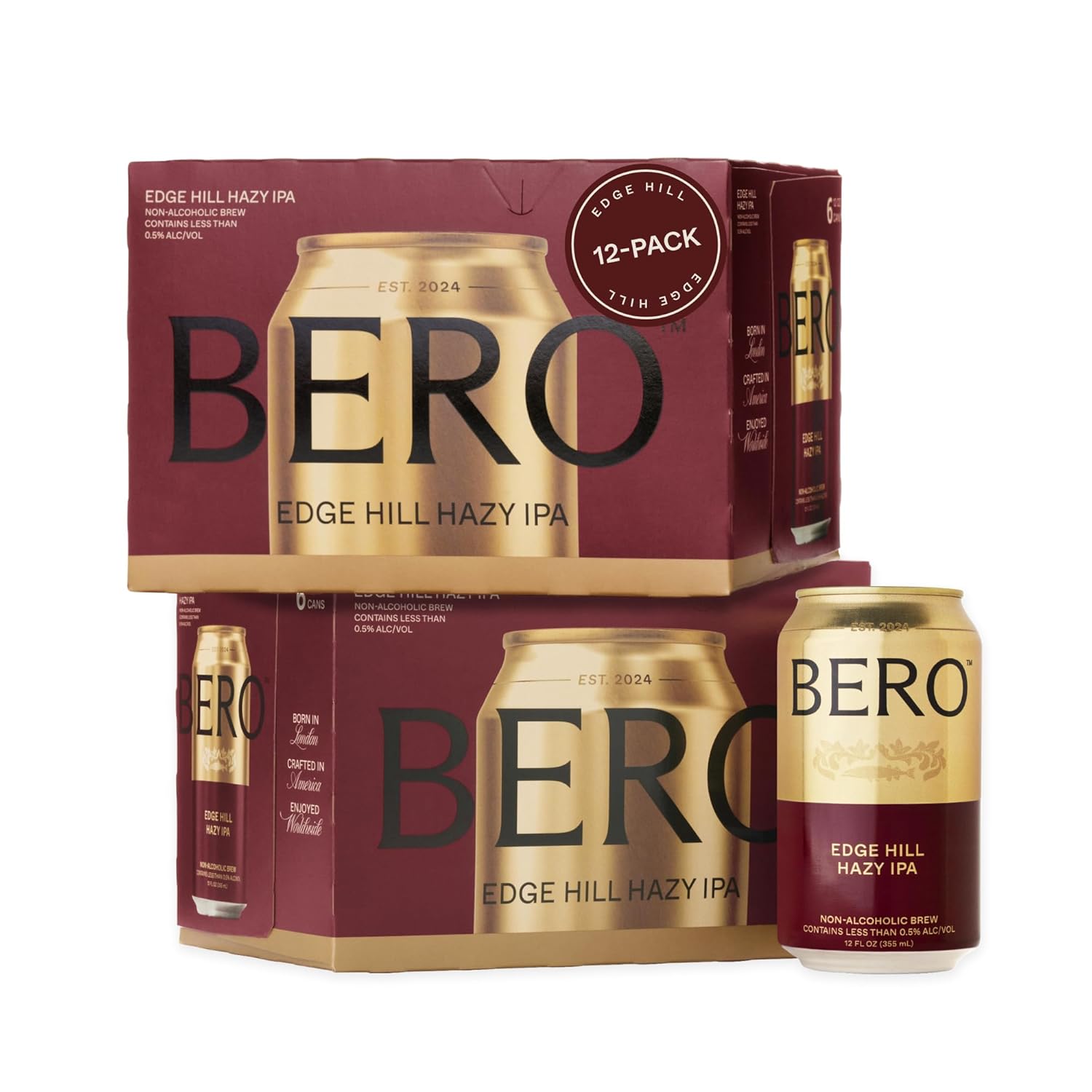 BERO Kingston Golden Pils Non-Alcoholic Beer, 12-Pack Craft Lager-Style Brew by Tom Holland, Premium NA Beer with Golden Taste, Alcohol Alternative for Any Occasion