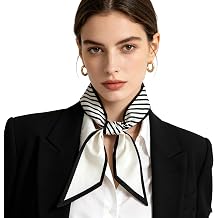 Mealah Womens Satin Hair Scarf - Black White Striped Scarf for Hair Neck Bag Handle Ponytail Accessories51.18'' 3.15''