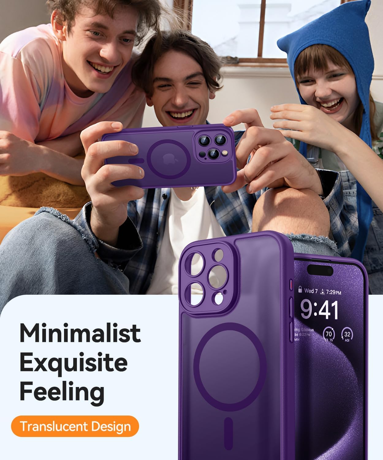 CANSHN Magnetic Compatible with iPhone 15 Pro Max Case, Upgraded [Full Camera Protection] [Compatible with Magsafe] [Translucent Matte] Shockproof Protective Phone Case Cover 6.7 Inch - Deep Purple - Image 7