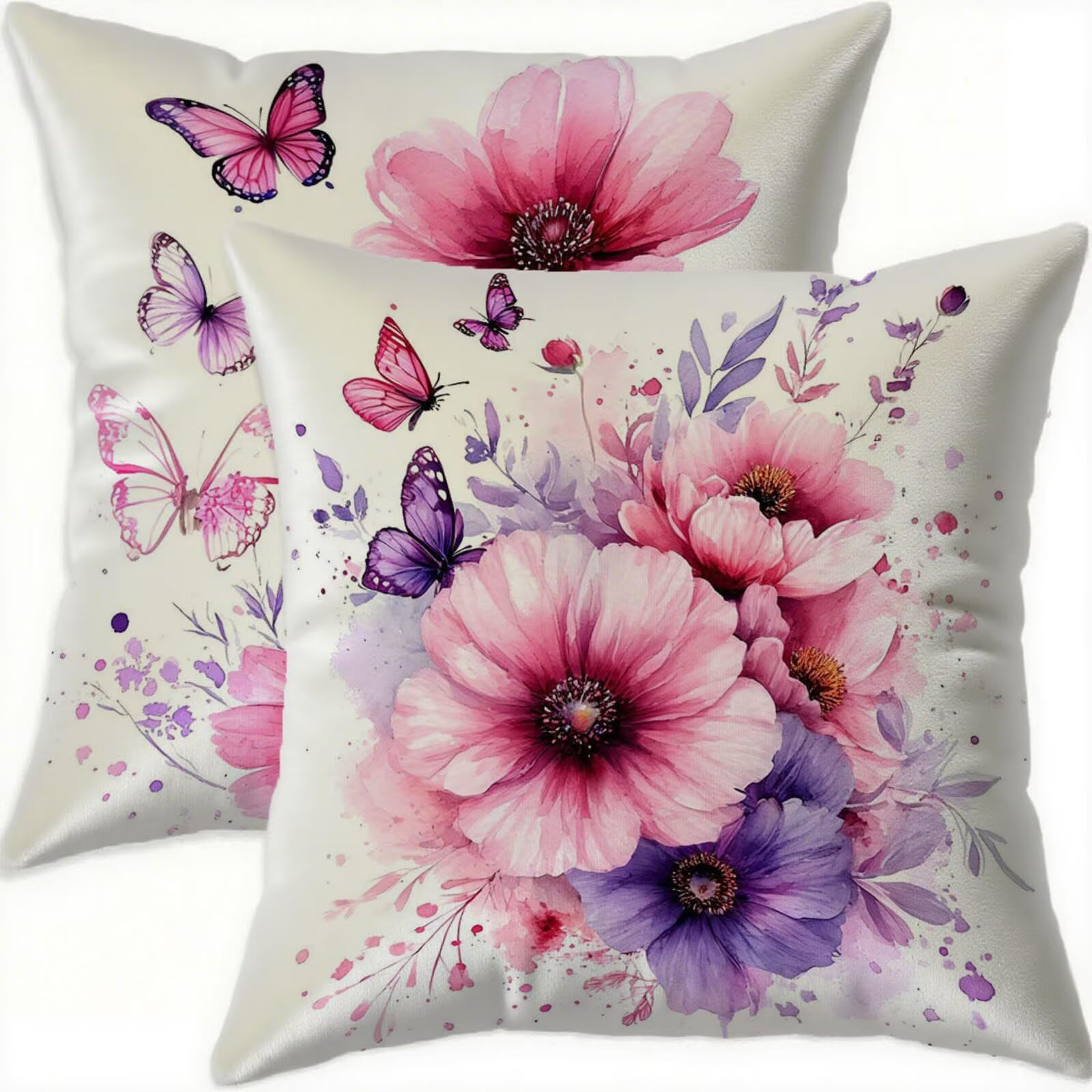 Housse coussin 80x80cm imperméable en velours rose avec fermeture éclair invisible