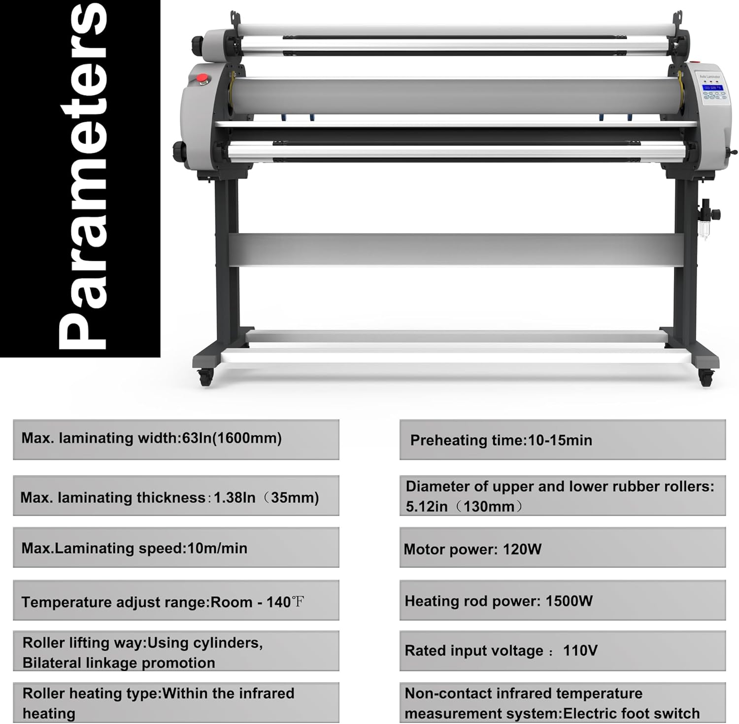Cold Laminating Machine Auto Pneumatic Low Temperature Laminator 63" Low-Temp Cold Laminating Machine with 4 Cutting Knives Semi-Auto Remove Film Excluding air Compressor 110V