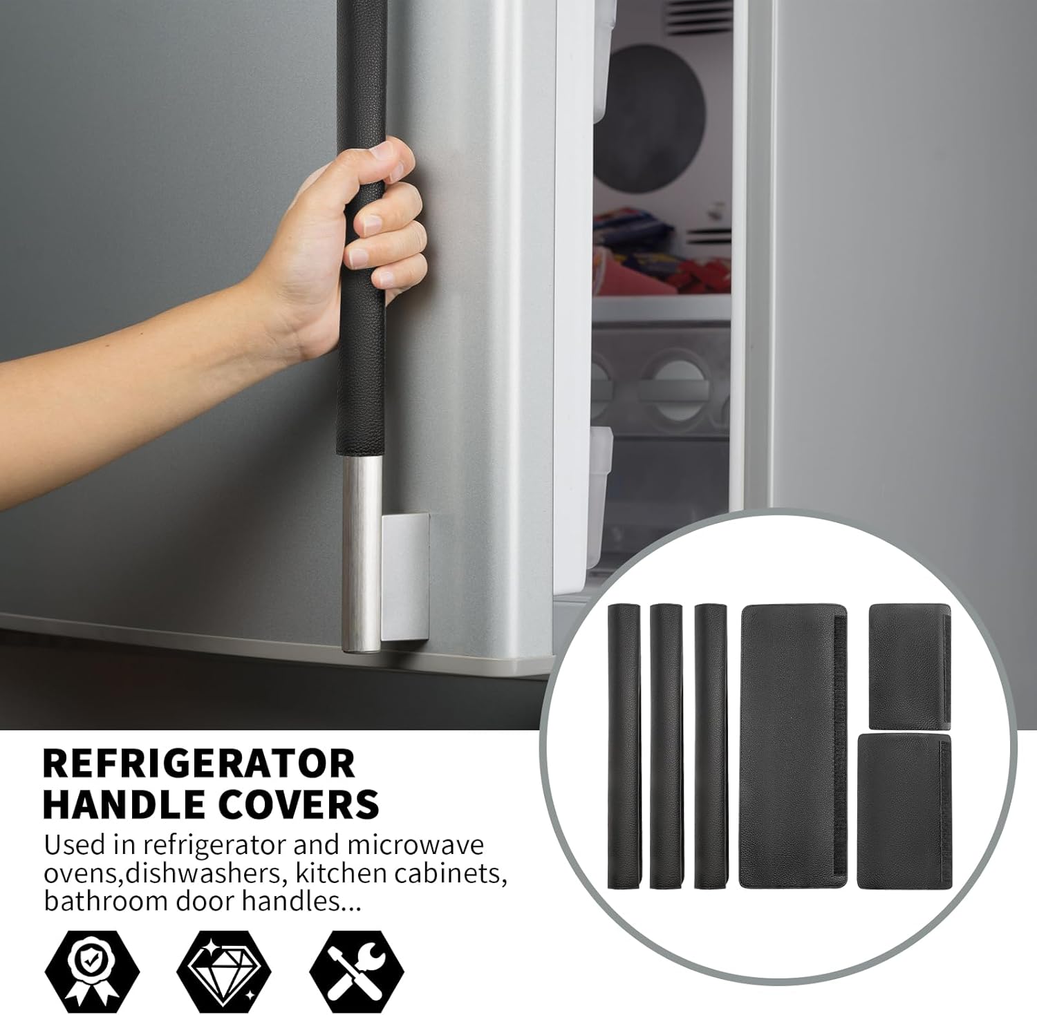 Black Refrigerator Handle Covers, 6 PCS Kitchen Handles Covers Non Slip Appliance Microwave Oven Stove Dishwasher Handle Protector Kitchen Cabinet Bathroom Fridge Door Handle Covers