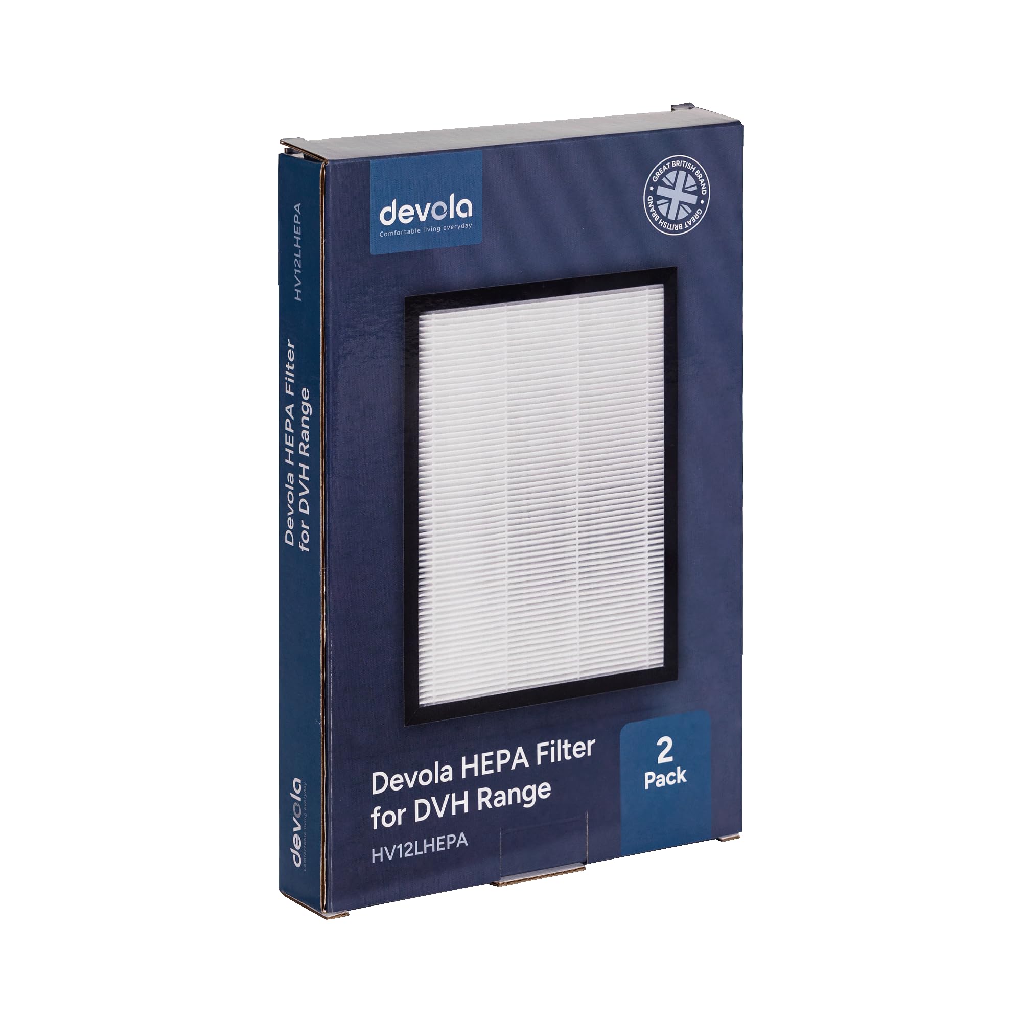 Devola Replacement Hepa Filter for DVH12L dehumidifer, High-Efficiency, Easy-to-Install, Long-Lasting, Pack of 2 (HV12LHEPA)