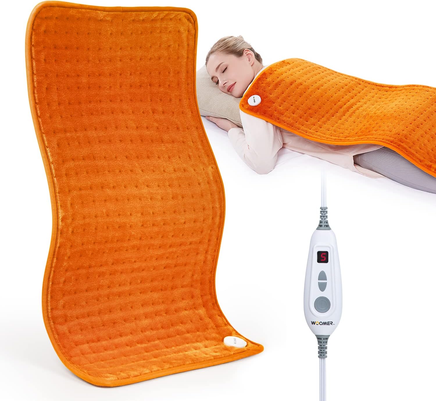 [5 Year Warranty] WOOMER Electric Heating Pad for Back Pain