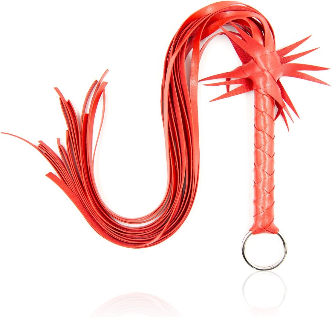 Red Leather Whip with Iron Ring， Bright Leather Whip,Whip, Horse Riding Crop, Role-Playing Props,