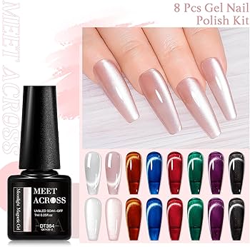 Amazon.com : MEET ACROSS 8 Colors Magnetic Gel Nail Polish Kit