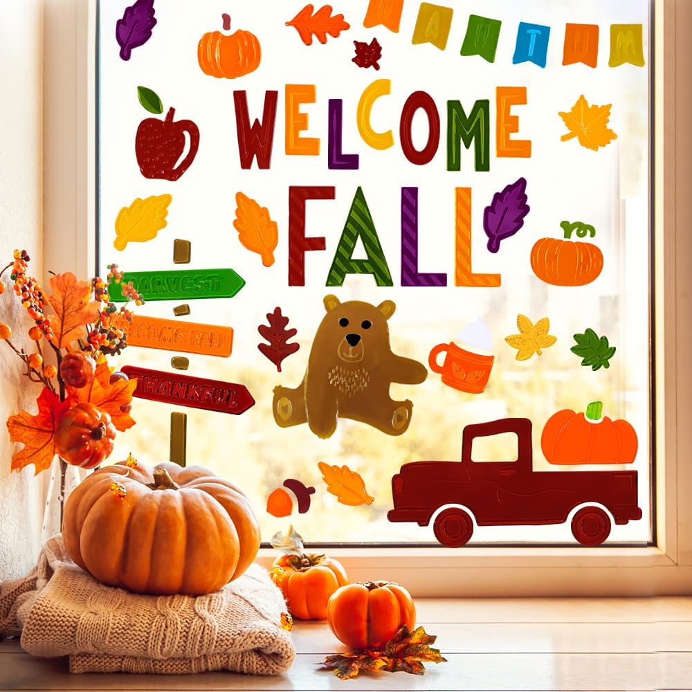 JOICEE Fall Gel Window Clings Decals Thanksgiving Autumn Window Stickers