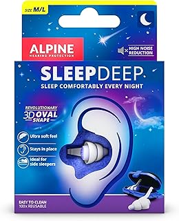 Alpine SleepDeep - Soft Ear Plugs for Sleeping and Concentration - New 3D Oval Shape and Noise Reducing Gel for Better Attenuation - 27 dB - Ideal for Side Sleeper - 1-Pair Reusable: M/L White