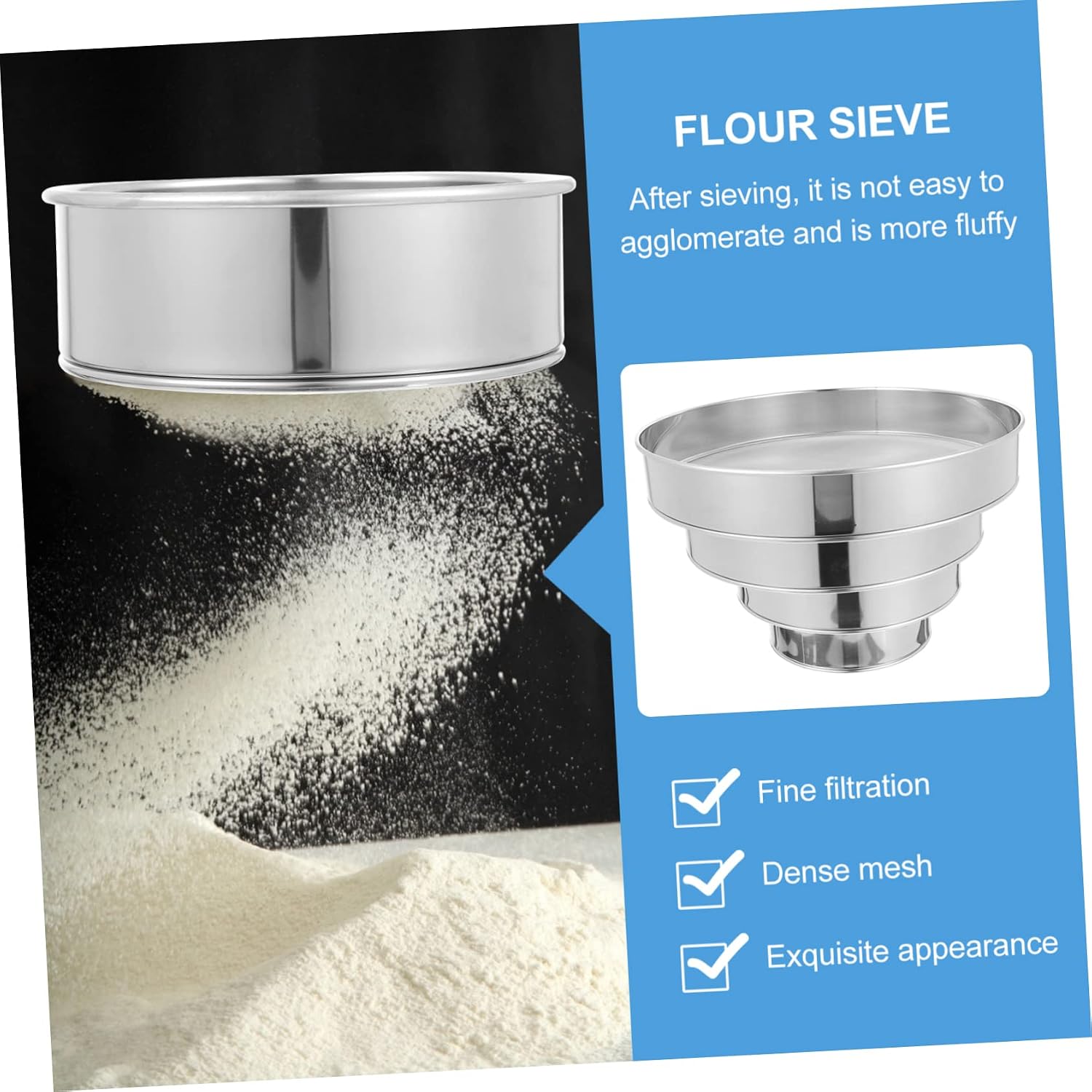 4pcs Fine Mesh Flour Sieve Mesh Strainers for Baking for Flour Powdered Sugar Tea Soybean Dishwasher Kitchen Tools