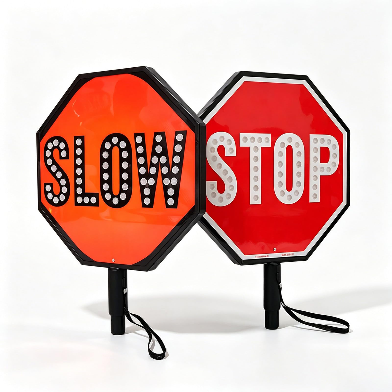 liuyunfeiGL Heavy Duty 18" LED Stop/Slow Sign, 2-Sided with 52 LEDs Each Side, Steady or Flashing, Auto On/Off, Rechargeable, for Construction Crew