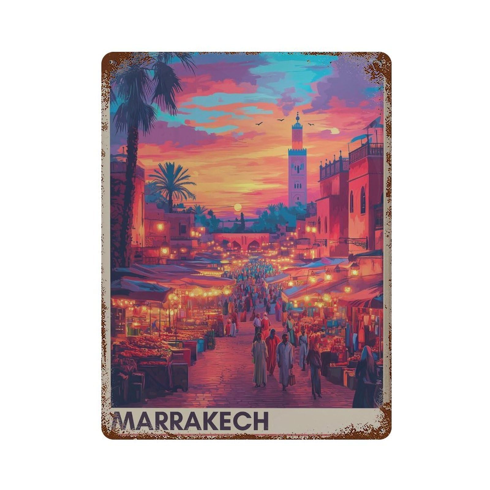 xiaoxiaoshen Marrakesh Travel Medina Morocco Wall Decor Art Metal Tin Poster Modern Home Decor Art Home Bar Shop Decorations Vintage Sign 40x30cm