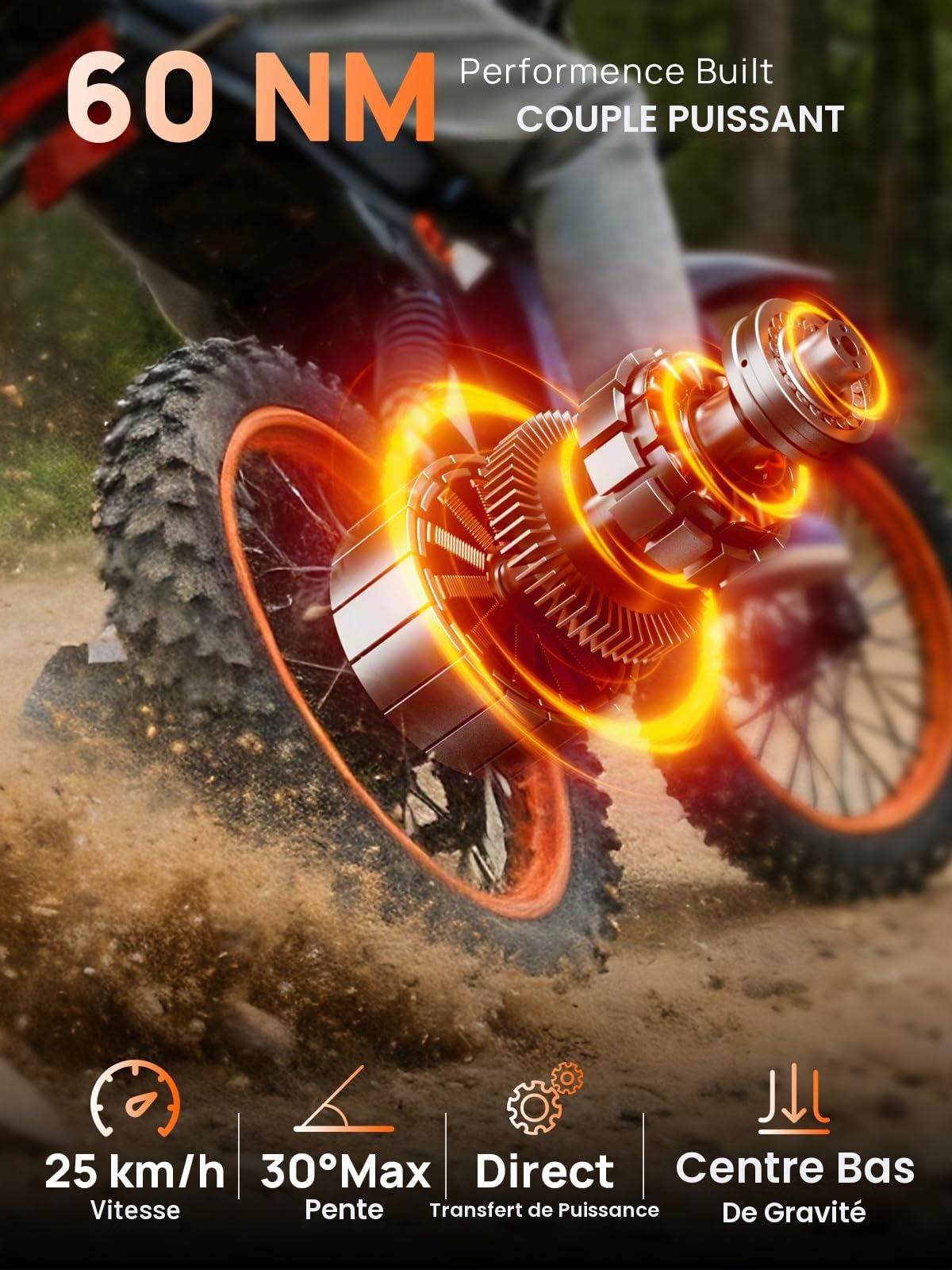 E5 Vélo Électrique VTT, 14" Vélo Électrique Tout-Terrain pour Adultes et Ados, Batterie Amovible 48 V 20 Ah, Autonomie 80KM, Moteur 60 N·m, Double Suspension, Grand Écran LCD, Démarrage NFC