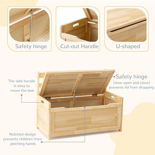 Miniatura 4 de Curipeer Caja de juguetes para niños, caja de juguetes de madera de goma natural para niños y niñas, armario de almacenamiento grande con banco de