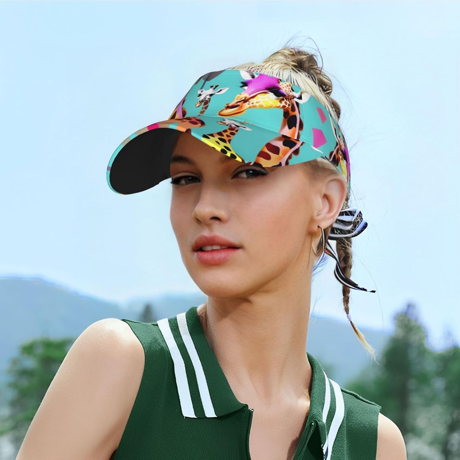 Colorful Giraffe Fans Lovers Print Sports Sun Visor Men Women Lightweight Cooling Stretchy Visor Hat for Running, Tennis, Golf