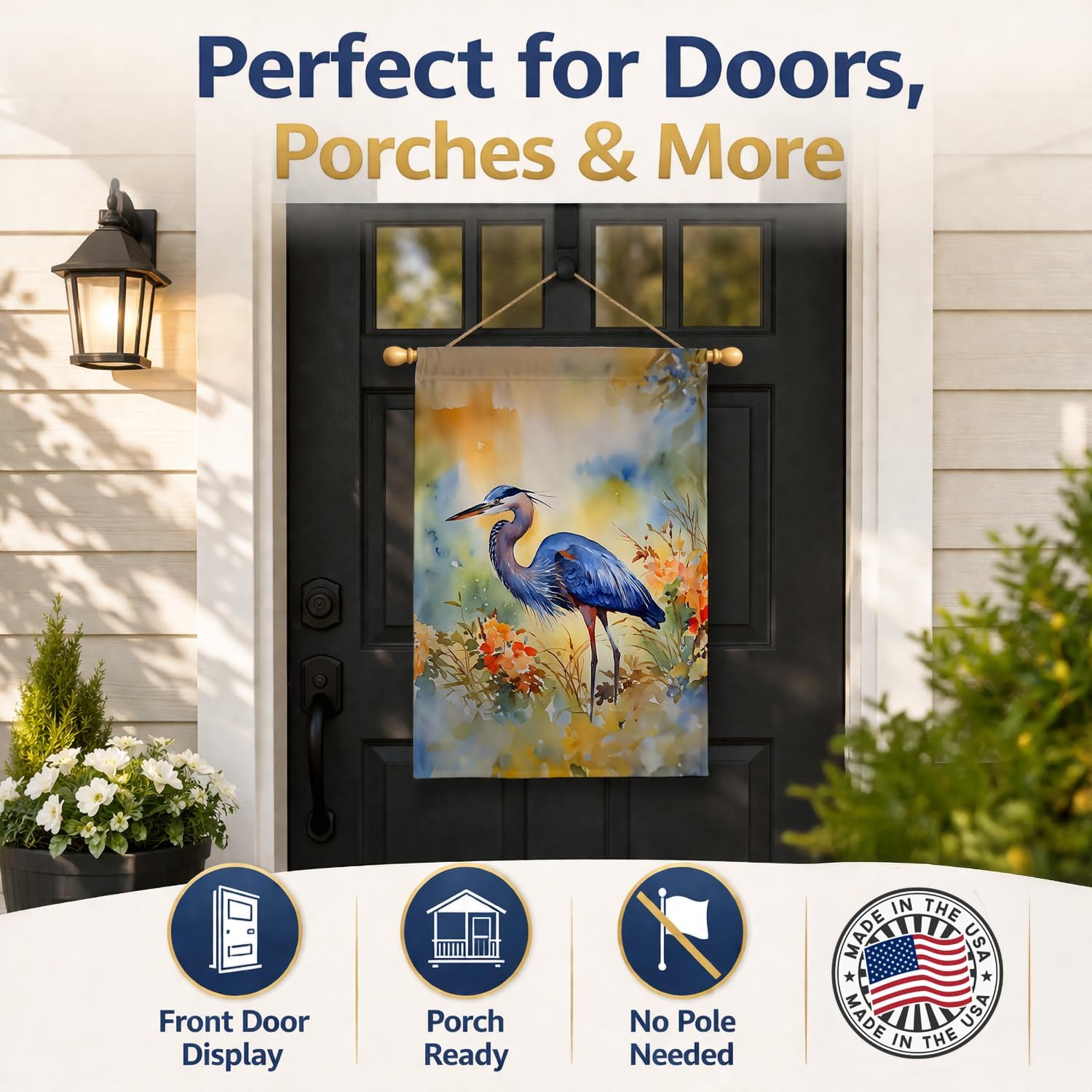 Caroline's Treasures Blue Heron House Flag Large Porch Sleeve Pole Decorative Outside Yard Banner Artwork Wall Hanging, Polyester, House Size, Multicolor