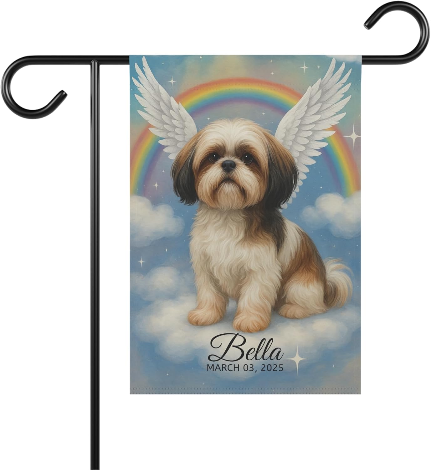PUDDINFLAGS Custom Rainbow Bridge Shih Tzu Owner Gift, Loss Pet Garden Flag, Yard Decor, Grieving Dog Memorial Grave Marker
