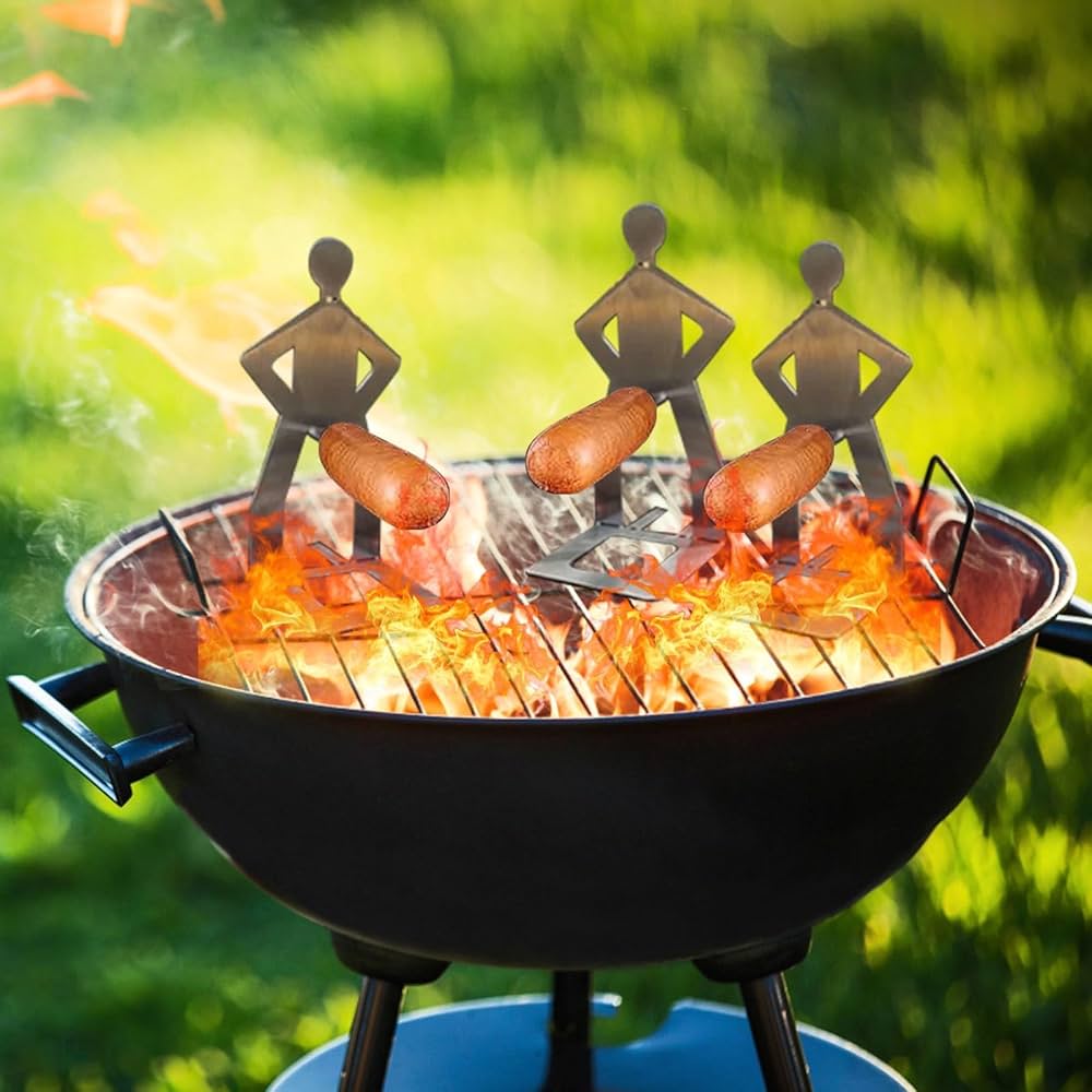 4-tlg. Wurst-Grillgestell Aus Edelstahl - Lustige Männchen Für BBQ & Camping