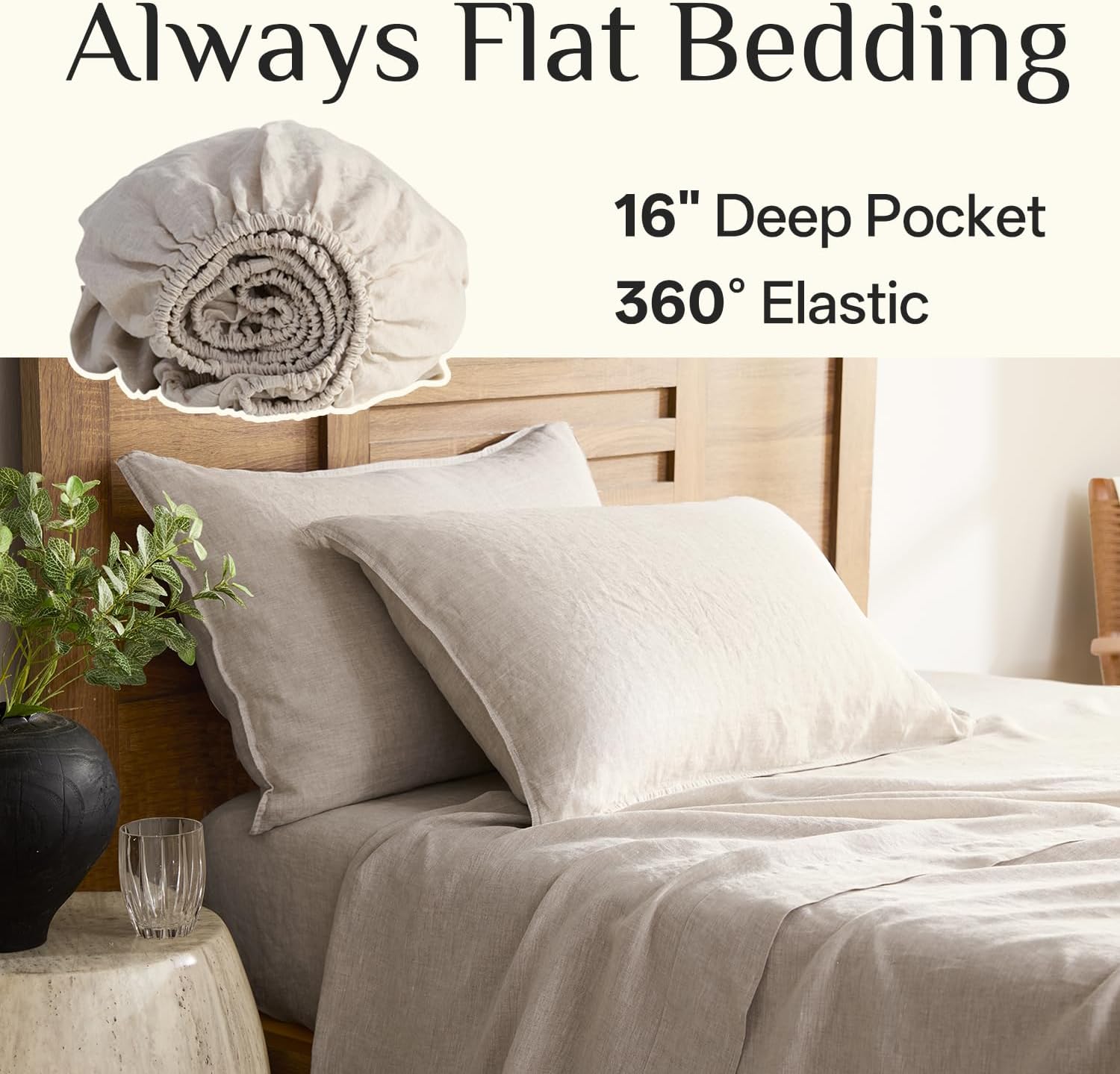 DAPU 100% Linen Sheets Queen Size,170GSM French Flax Pure Linen Sheets Set image 5