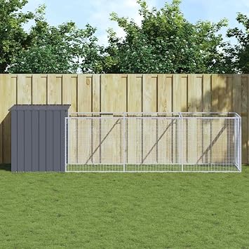 Dog Kennel with Run Anthracite Galvanised Steel 110 x 405 x 110 cm Weatherproof Robust Spacious Ideal as a Retreat for Garden Patio Outdoor