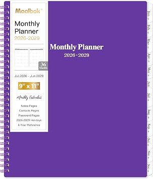 2026-2029 Monthly Planner/Calendar - JUL 2026 - JUN 2029, 3 Year Months Planner 2026-2029, 9 x 11, 2-Side Pocket, 36 Monthly Tabs, Purple