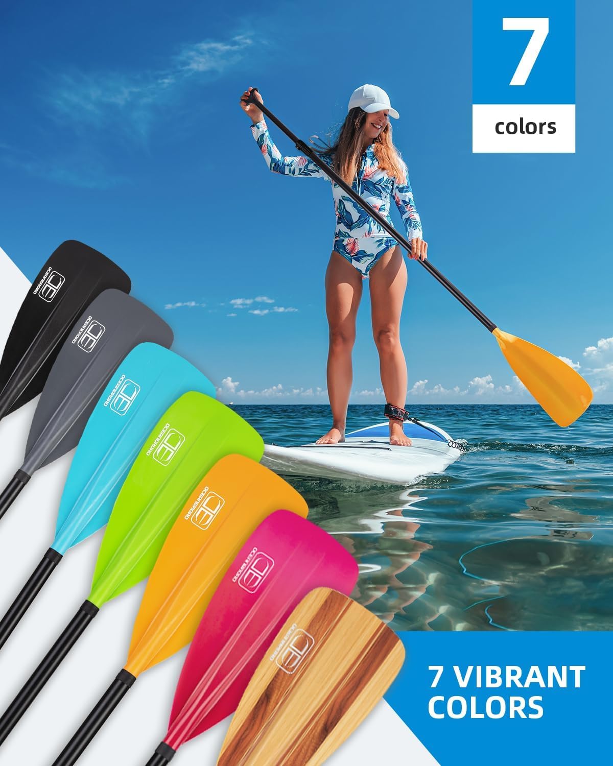 OCEANBROAD Pagaie de SUP – Stand Up Paddle réglable pour kayak, manche réglable en alliage d'aluminium avec lames en nylon renforcées