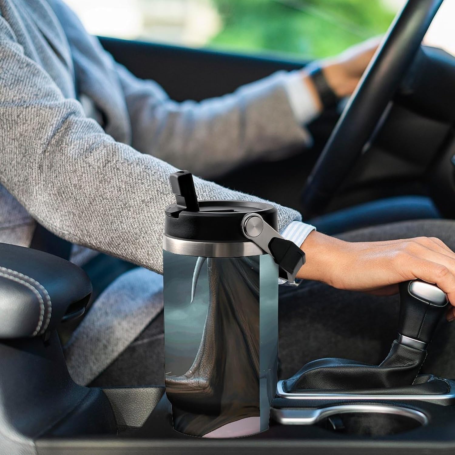 30oz Insulated Tumblers with Top Handle, Stainless Steel Cool Dragon Car Cup with Straw for Gift, Leak-Proof Double Wall Vacuum Travel Mug, Personalized Water Bottles Black