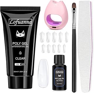 Lofuanna Poly Gel Nail Kit-30ML Clear Poly Extension Gel Nail Starter kit, Poly Nail Gel With Nail Lamp Slip Solution Nail form Nail Brush,Nail Strengthen Nail Gel Kit DIY for Beginners