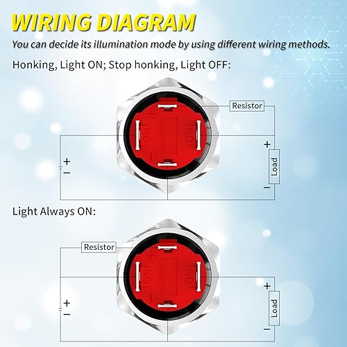 Vista 11 de Joinfworld Botón de bocina 12V 20A Heavy Duty 16MM Metal Horn Switch Altavoz Azul LED Illumianted Acero inoxidable Momentario Interruptor de botón
