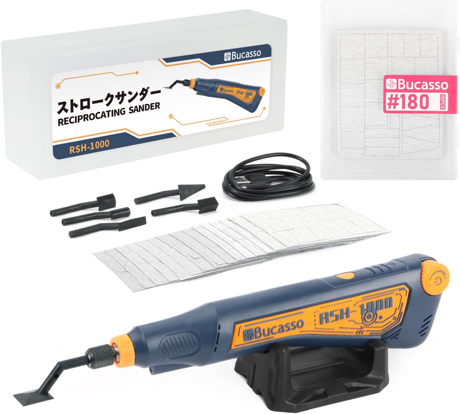 Reciprocating Sander, Variable Speed and USB Charging with LED Light, and 10pcs 180-Grit Sandpaper Multi-Purpose Power Tool for Sanding, Polishing, Finishing, DIY Crafts